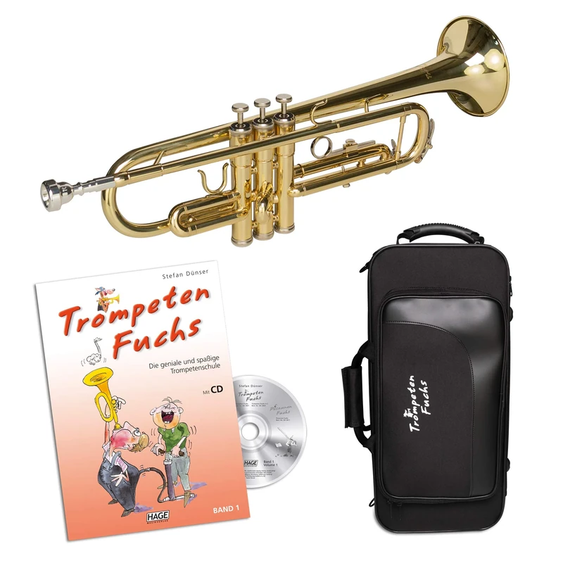 Cascha Trumpet Fox Beginner Set German I High-Quality Bb Trumpet for Beginners Including Accessories I Trumpets Fox Band 1 - Sturdy Trumpet Case - Mouthpiece I Beginner Set Trumpet Gold