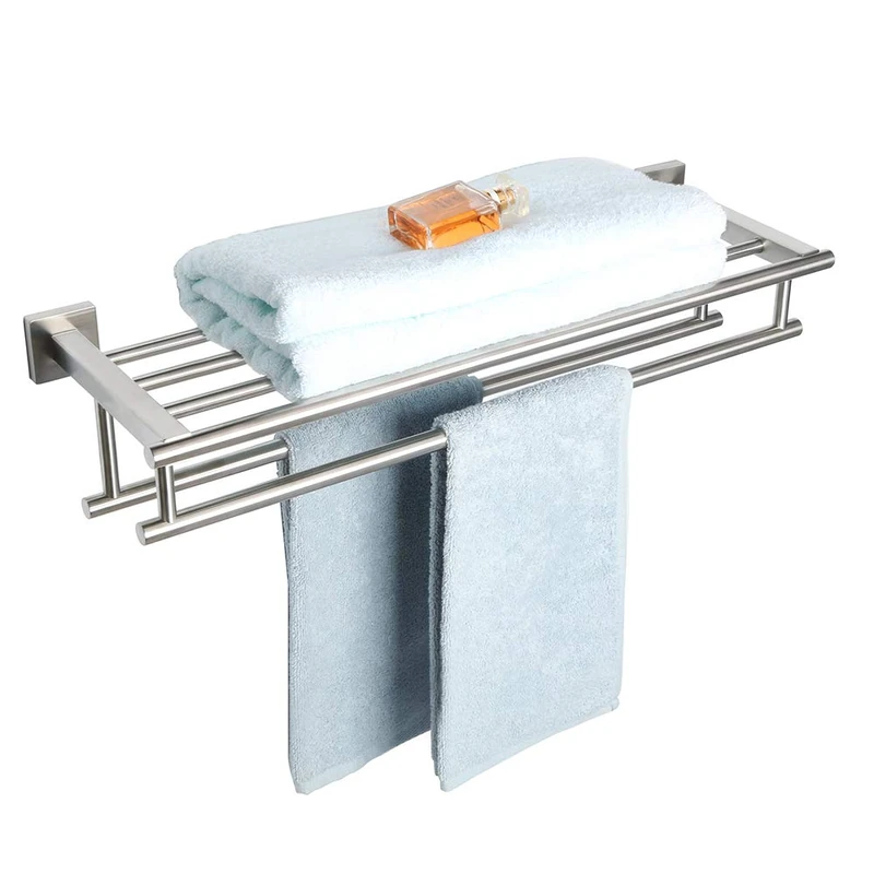 Alise Double Towel Rack for Bathroom,24 Inch Bathroom Tower Holder Towel Shelf with Double Towel Bars Wall Mount,SUS304 Stainless Steel Towel Hanger Double Tower Bar for Bathroom Wall,Brushed Nickel