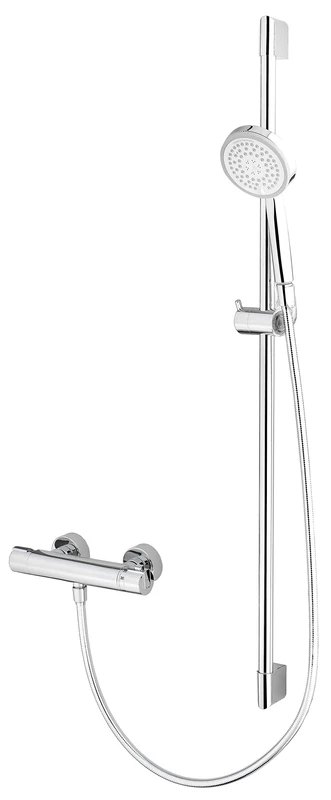 Delvac 218062MC017 Shower Set (Hose, Wall Rail, Shower and Thermostatic Mixer Tap with Anti-Limescale Knobs Length 160 cm) Chrome
