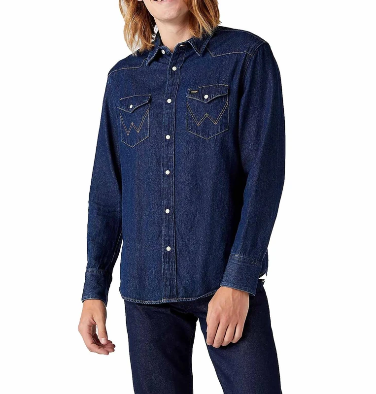Wrangler Men's Indigood Icons 27mw Denim Shirt, Blue (1 Year), S