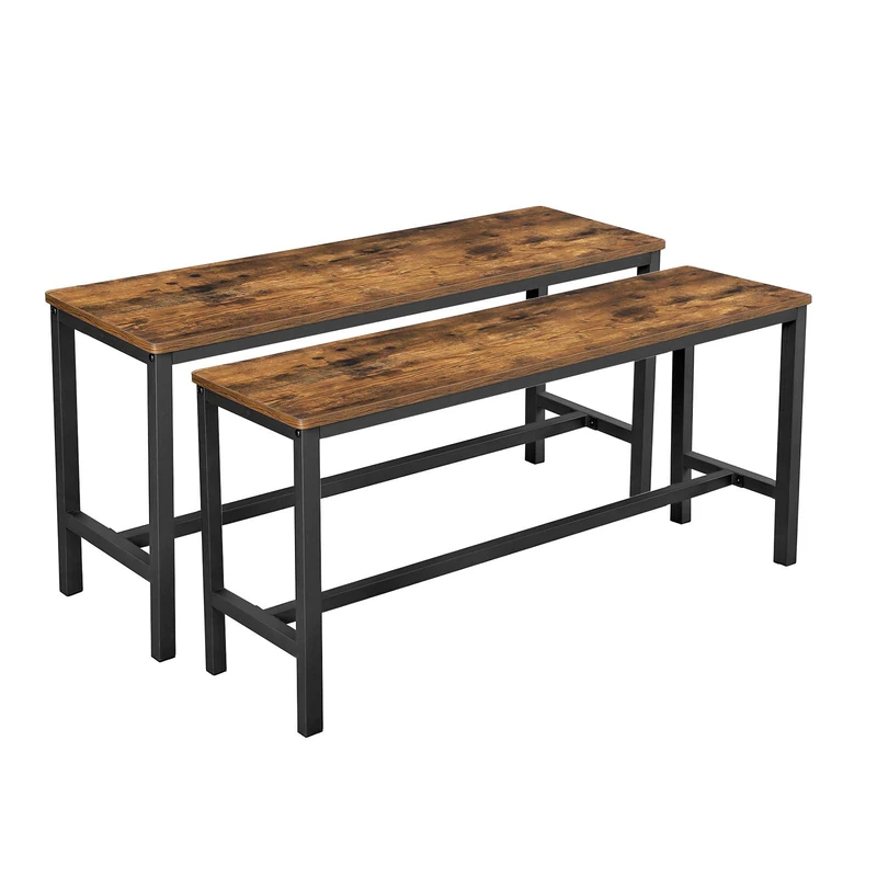 VASAGLE Table Benches, Set of 2, Industrial Style Indoor Benches, 108 x 32.5 x 50 cm, Durable Metal Frame, for Kitchen, Dining Room, Living Room, Rustic Brown KTB33X