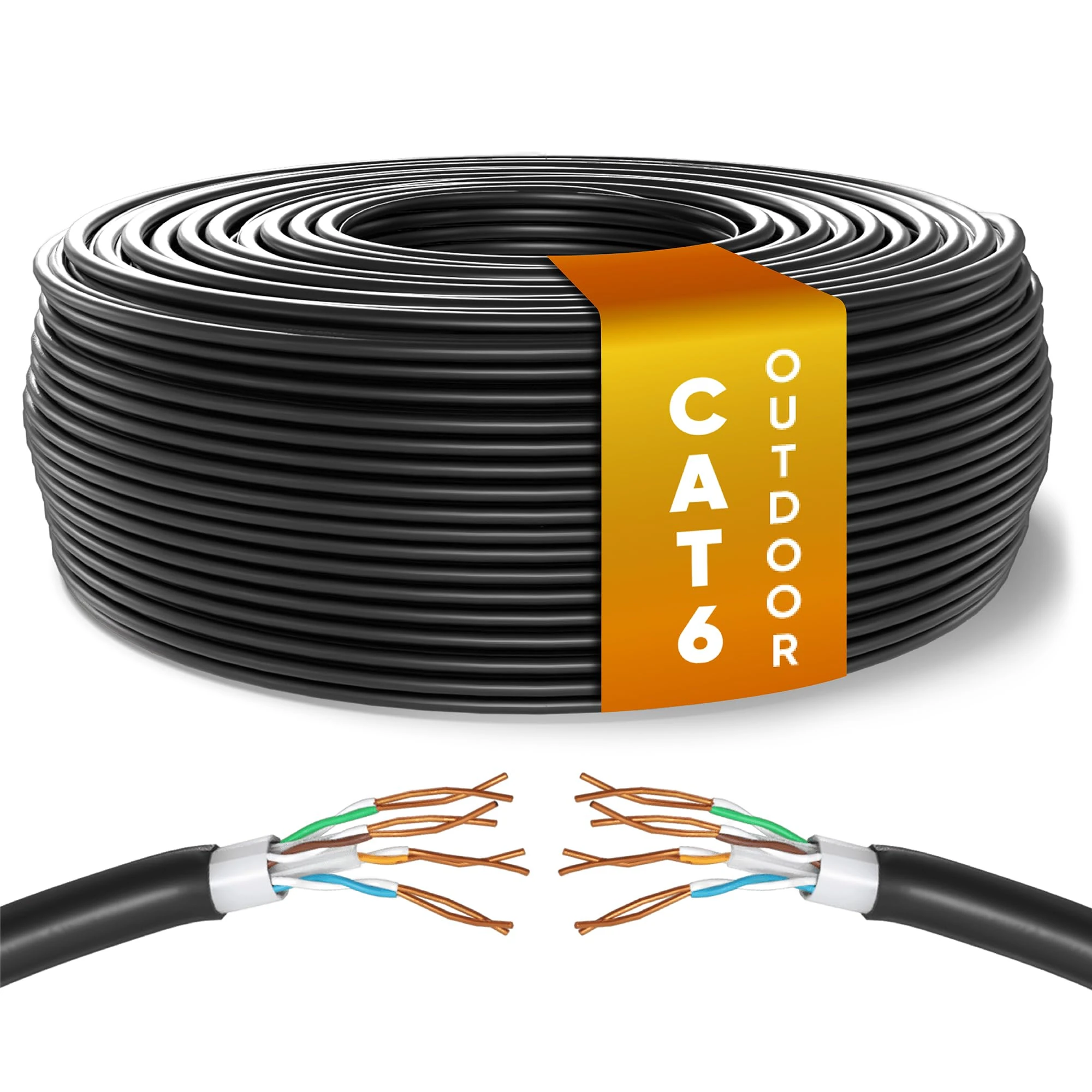 Mr. Tronic Outdoor Waterproof Cat 6 Ethernet Cable 100m, High Speed LAN Ethernet Network Cable, Bulk Cat6 Internet, 1 Gbps, 250 Mhz, ADSL AWG24, UTP CCA (100 Meter, Black)