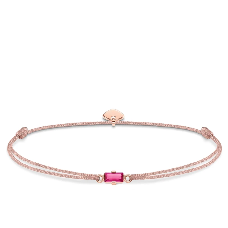 Thomas Sabo Women Bracelet Little Secret Hot-Pink Stone Baguette Cut Nylon, 925 Sterling Silver, 18K Rose Gold Plating LS0104-597-19
