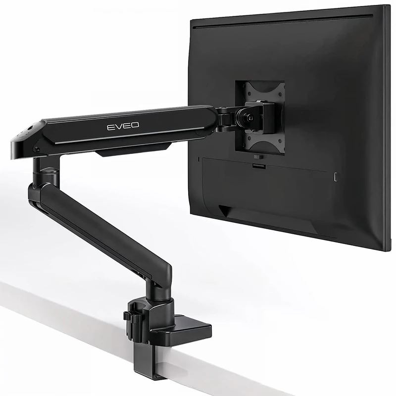 EVEO Premium Single Monitor Arm - Adjustable Desk Mount for 17 to 32 inch Monitors, Full Swivel, Holds 17.6lbs