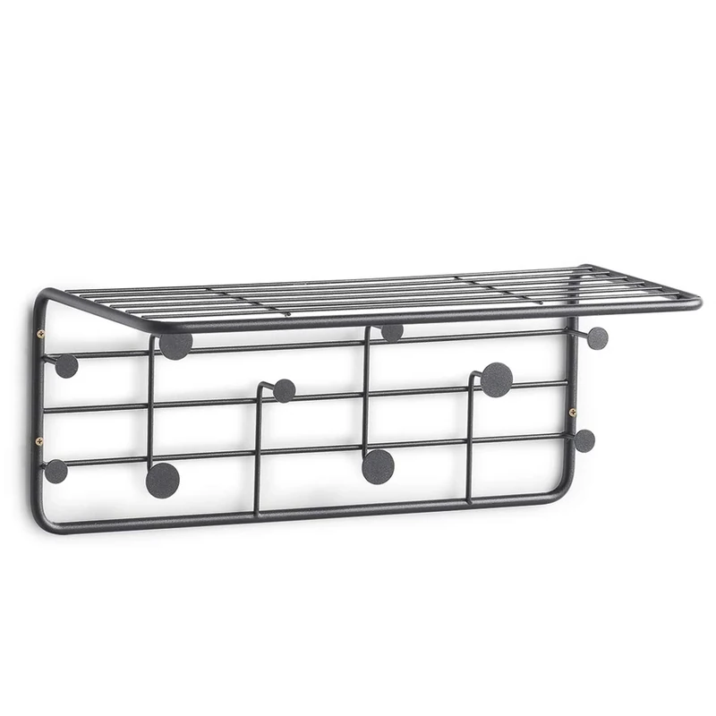 Zeller 17011 Wall-Mounted Coat Rack, Metal, Black, Approx. 51.4 x 24 x 21 cm