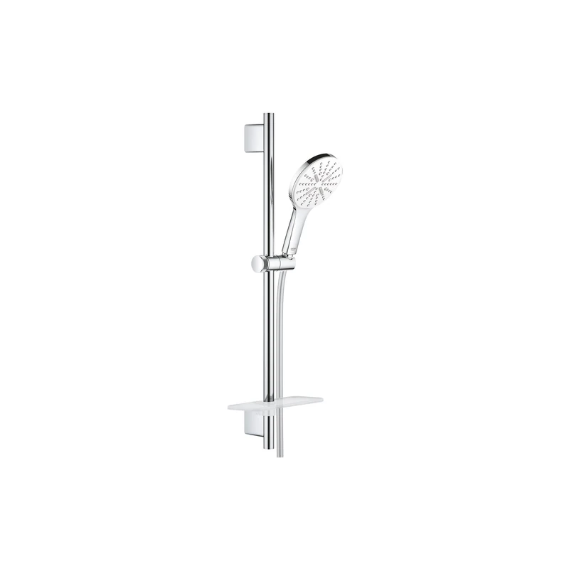 GROHE Rainshower 130 Smartactive Shower Rail Set Water-Saving 3-Spray 130mm Hand Shower with 600mm Rail, 1750mm Silverflex Hose Chrome Finish and White Spray Plate Made in Germany 26577LS0