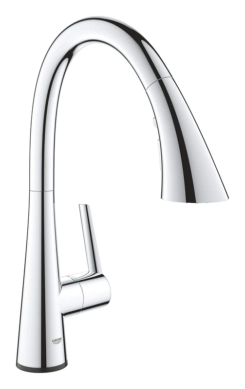 GROHE Zedra Touch Kitchen Tap Single-Lever Sink Mixer, High C-Spout with Touch Operation, Pull-Out Comfort Shower Head and 3 Spray Options, 360° Swivel Range, Chrome Finish Water-Saving 30219002