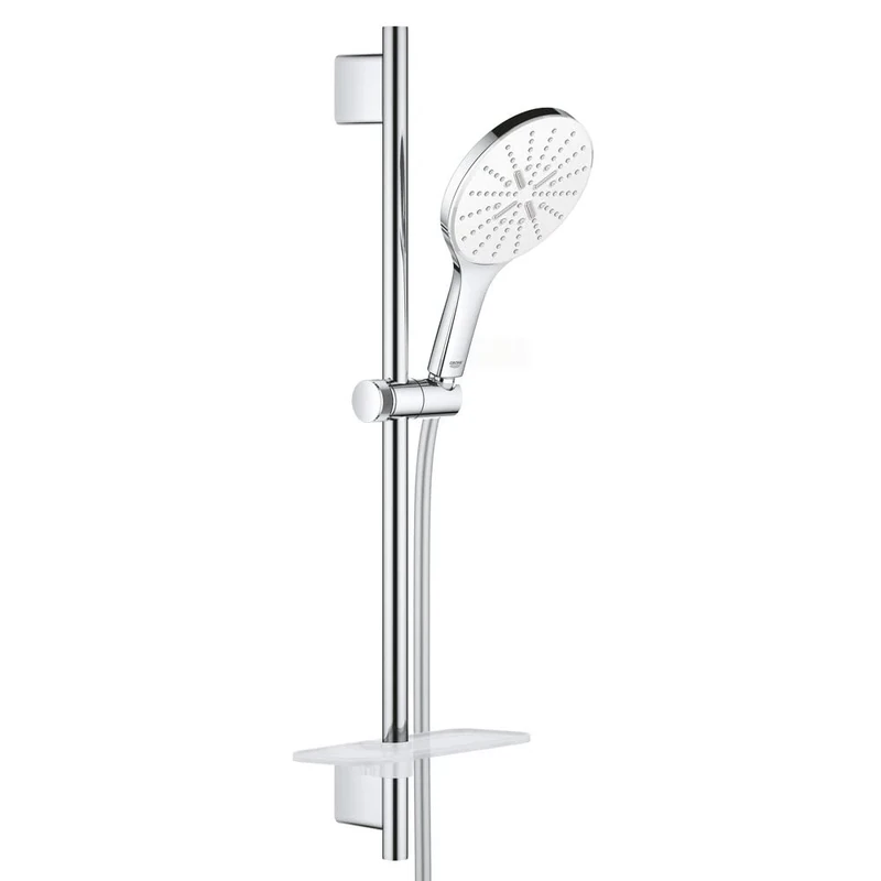GROHE Rainshower 150 Smartactive Shower Rail Set Water-Saving 3-Spray 150mm Hand Shower with 600mm Rail, 1750mm Silverflex Hose Chrome Finish and White Spray Plate Made in Germany 26592LS0