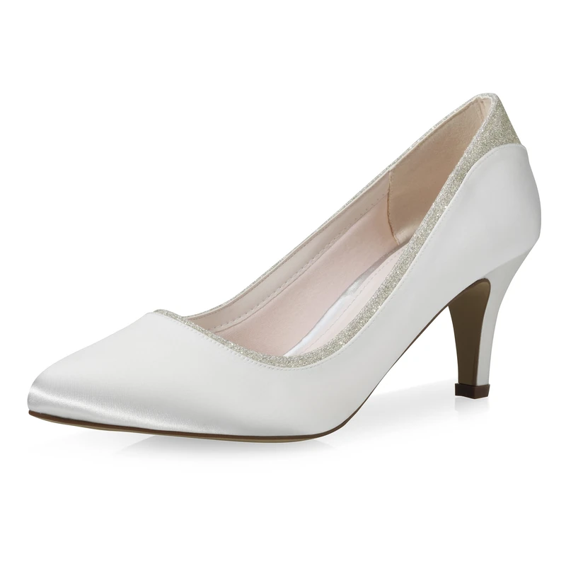 Rainbow Club Jara Bridal Shoes - Ivory Satin Glitter Pumps