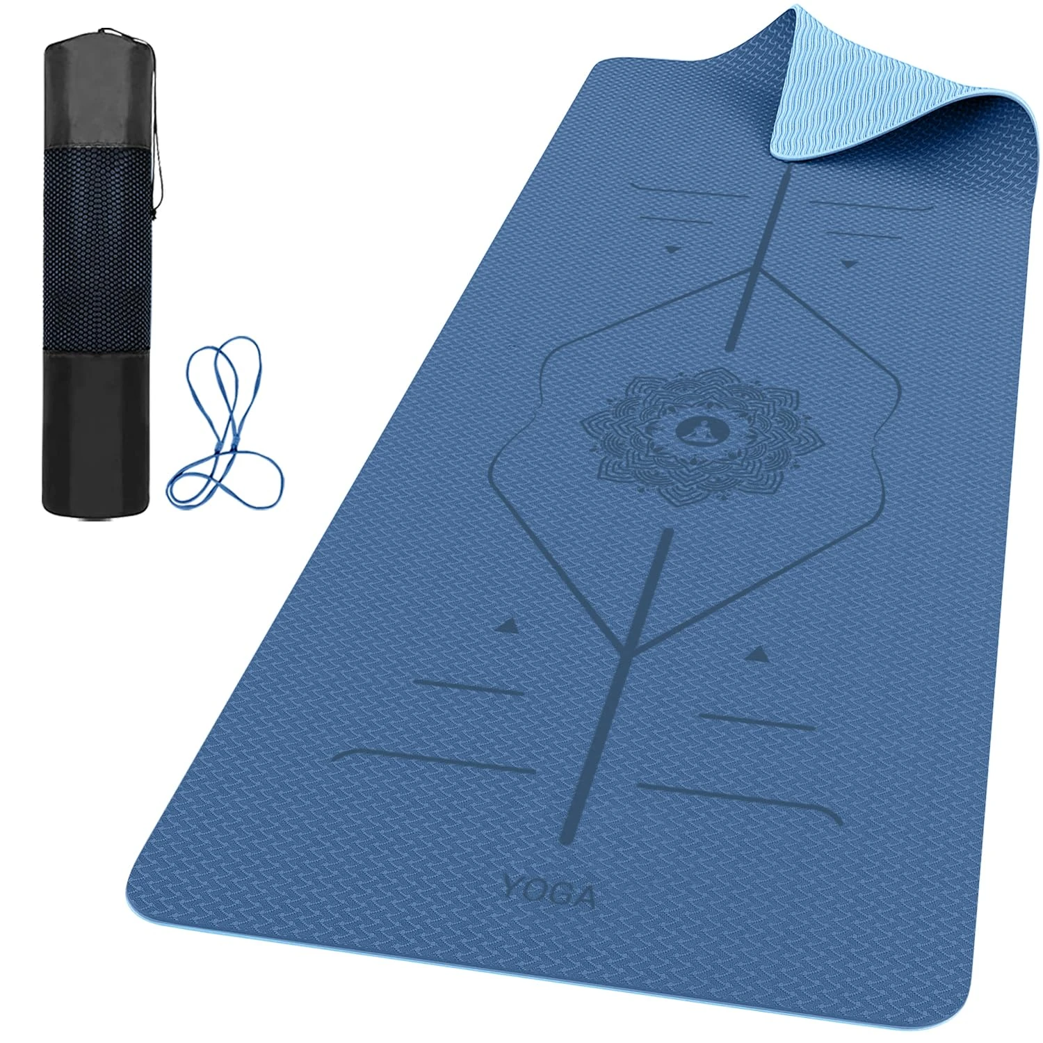 ROMIX Pro Yoga Mat with Alignment Lines 6mm, Non-Slip Ultra Lightweight Sweat Resistant Eco-Friendly Gym Workout Mat with Carry Bag and Strap for Women Men for Pilates Gymnastics