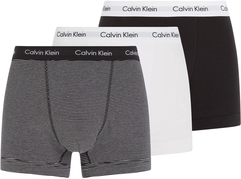 Calvin Klein Men’s 3 Pack Trunks Underwear, Multicolor (White/B&W Stripe/Black), M