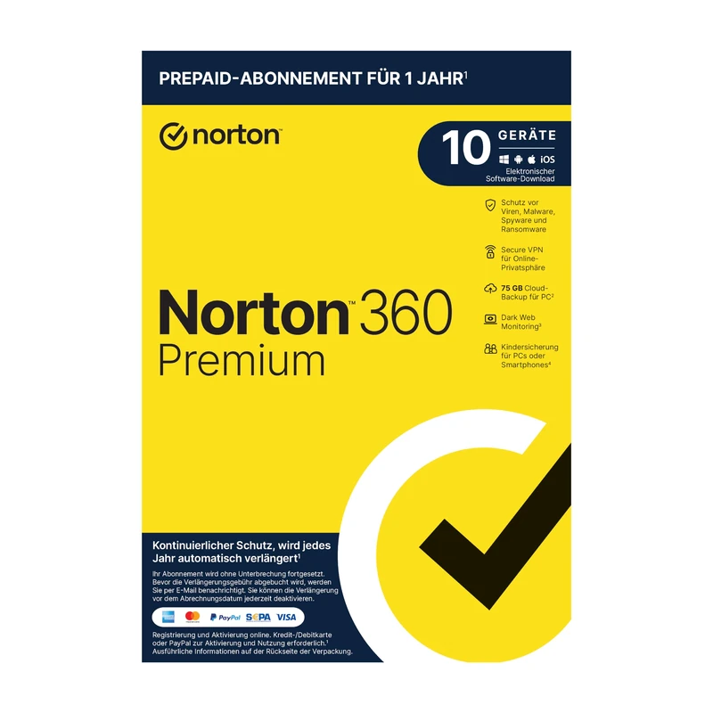 Norton 360 Premium 2023 - 10 Devices 1 Year - Secure VPN
