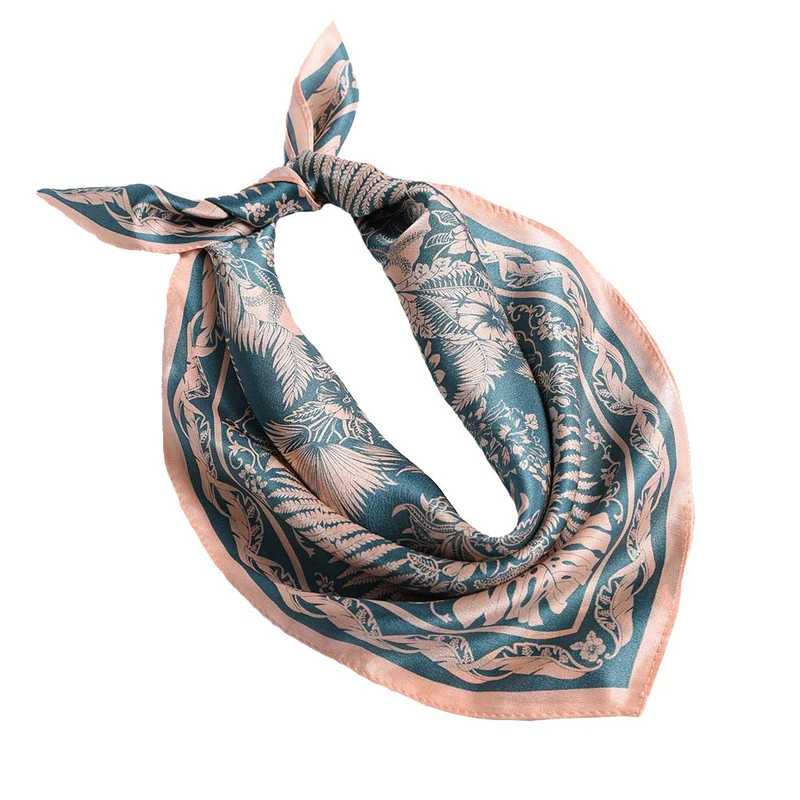 ANDANTINO 100% Pure Mulberry Silk Scarf 35" Large Square Lightweight Headscarf –Women’s Hair Wraps-With Gift Packed, Blue & Pink Leaves, Large