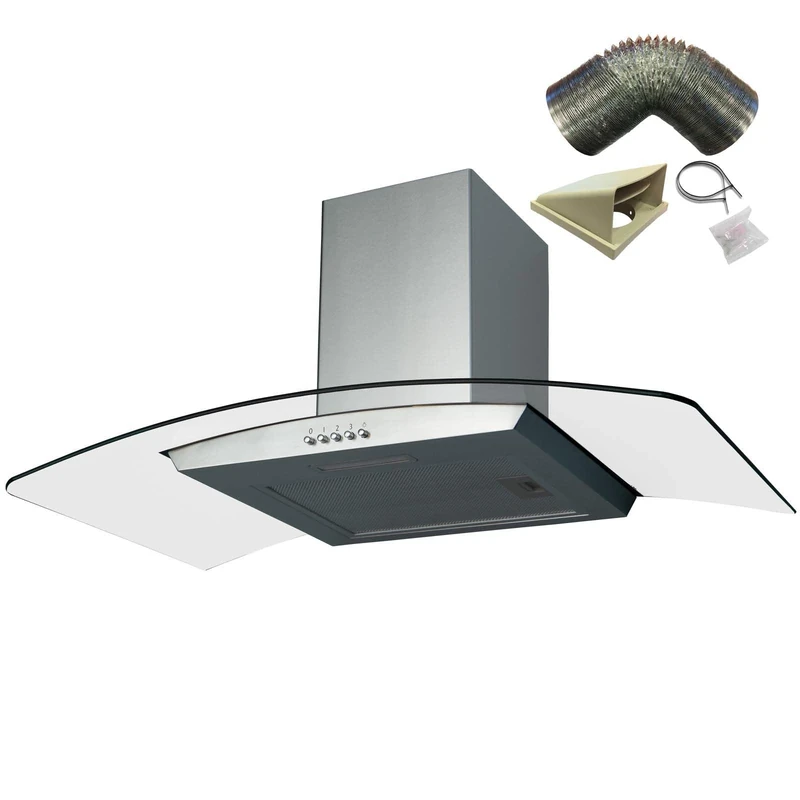 SIA CGH80SS 80cm Stainless Steel Curved Glass Cooker Hood Extractor + 3m Ducting