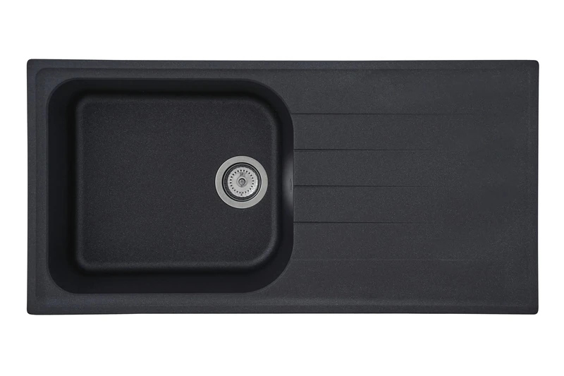 Respekta Orlando Solid Granite in Black / 1 Bowl Built-in Sink in 100 x 50 cm/Sink Suitable for Base Cabinets from 60 cm Wide