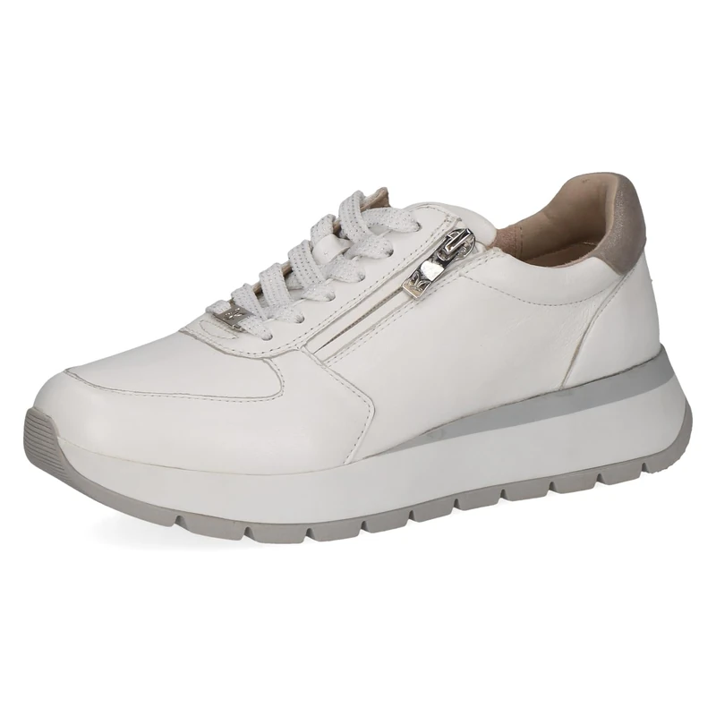 CAPRICE Women's Low-top Leather Sneakers with Zipper, White (White Comb), 6.5 UK