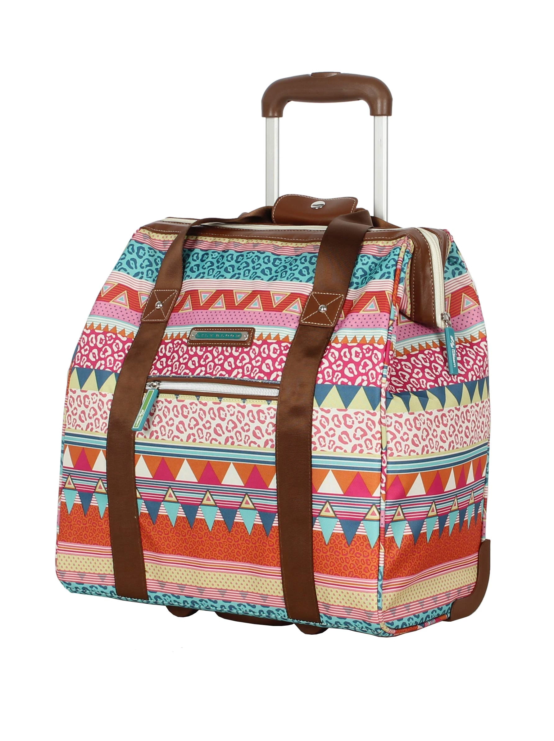 Lily Bloom Designer Under The Seat Tote Cabin Luggage Collection - 15 Inch Patterned Carry on Bag for Women - Lightweight Suitcase with 2 Rolling Wheels, On The Powl, 15 X 8 X 15 inches