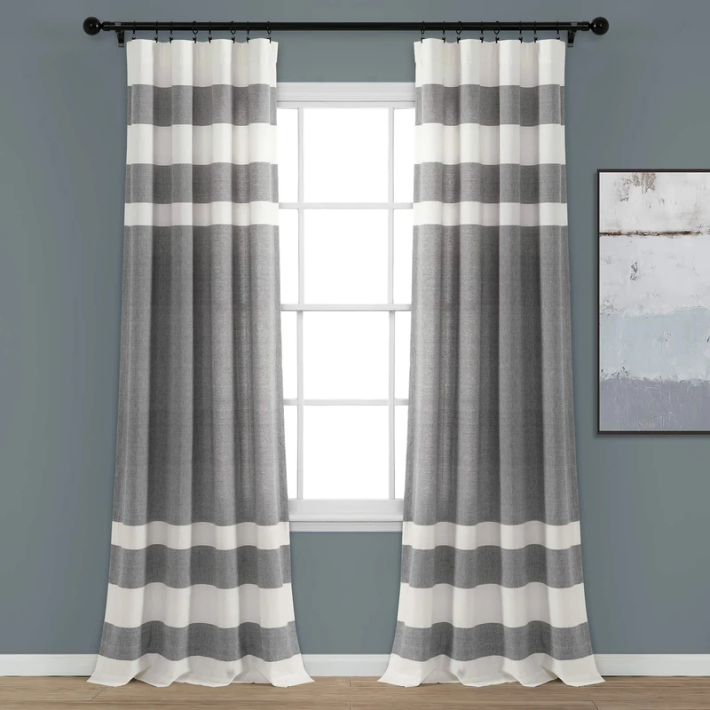 Lush Decor Gray Stripe Yarn-Dyed Cotton Window Curtain Set (84" x 40")