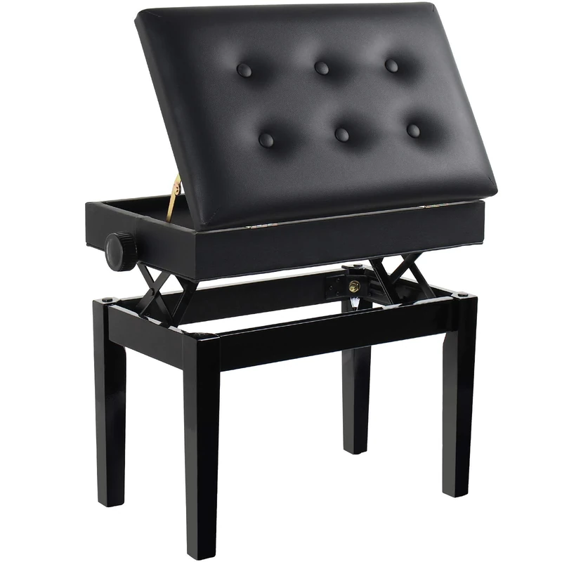 GRANDMA SHARK Adjustable Piano Stool with Storage - Black