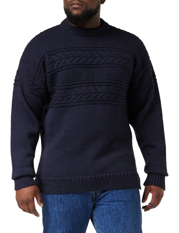 Nauticalia Men's Crew Neck Guernsey Sweater - Navy, XXL