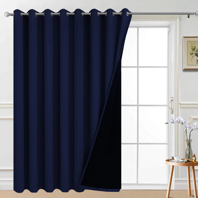 Yakamok 100% Blackout Sliding Door Curtains, Thermal Insulated Grommet Full Light Shading Sliding Door Drape Room Divider Curtain for Living Room/Space, Navy Blue, W100 x L84, 1 Panel