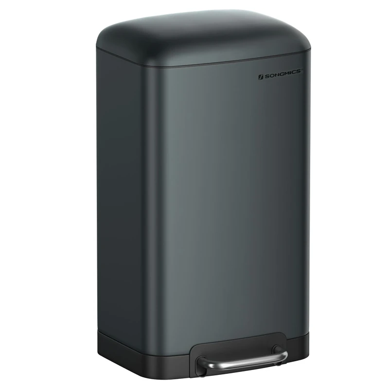 SONGMICS Kitchen Bin, 8 Gallon (30L) Rubbish Bin, Steel Pedal Bin with Lid and Inner Bucket, Soft Close, Greenish-Grey LTB01GS