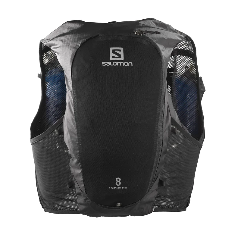 Salomon Hydra 8 Unisex Hydration Vest with 2 Soft Flasks (500ml), Trail Running and Hiking, Black, Large
