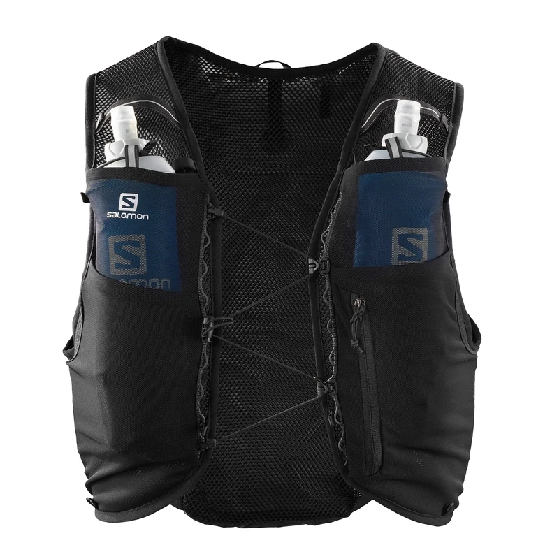 Salomon Hydra 8 Unisex Hydration Vest with 2 Soft Flasks (500ml), Trail Running and Hiking, Black, Medium