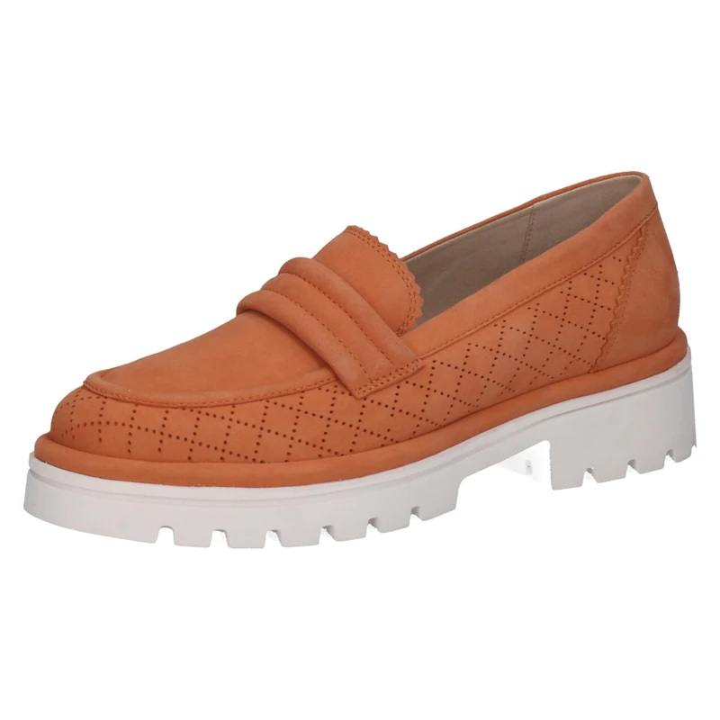 CAPRICE Women's Leather Loafers with Block Heel, Orange (Orange Suede), 8 UK