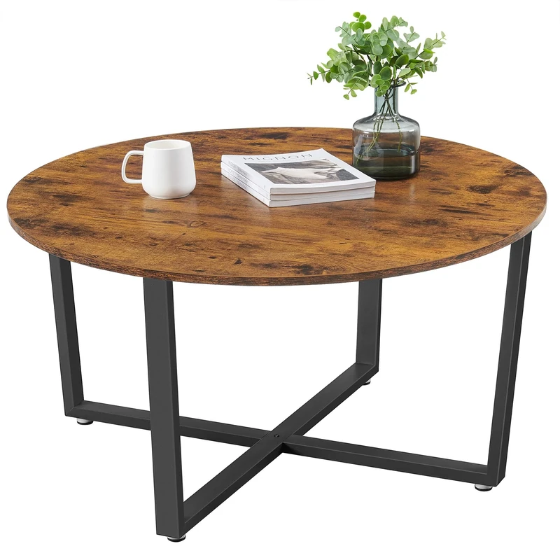 VASAGLE Round Coffee Table, Living Room Table, Industrial Style, Steel Frame, Easy Assembly, for Living Room, Bedroom, Rustic Brown and Black LCT88X