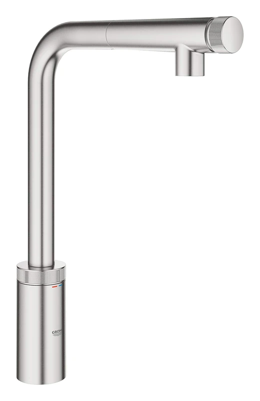 GROHE Minta Smartcontrol Kitchen Tap High L-Shape Tap with Pull-Out Spray Head, 140° Swivel Range, Stainless Steel Look Water-Saving 31613DC0