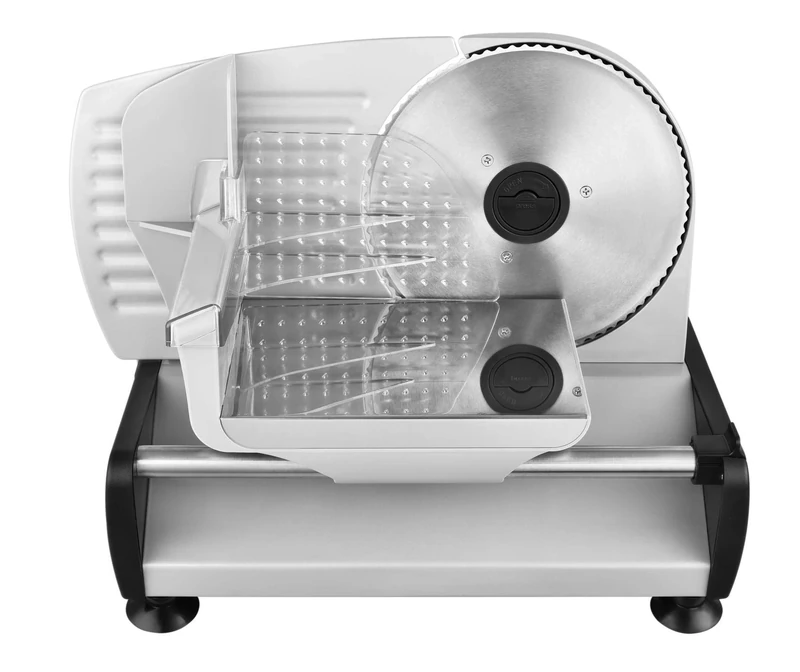 Venga! Electric Food Slicer, Precise Thickness Adjustment from 0 to 15 mm, Removable Carriage and Pusher, 150 W, Stainless Steel, VG AS 3003 BS - Image 1