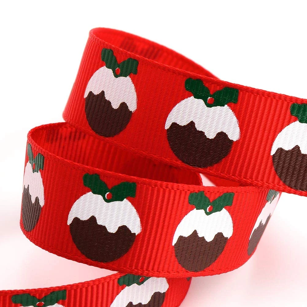 Italian Options Christmas Puddings Grosgrain Ribbon - 16mm x 5M - Red
