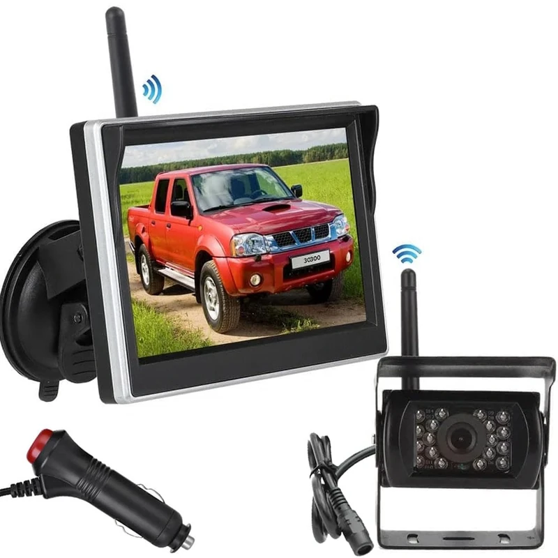 Wireless Reversing Camera System,5 Inch LCD Monitor with Waterproof Rear View Camera, IR Night Vision Reverse Camera Kit for Truck Motorhome Caravan 12V-24V
