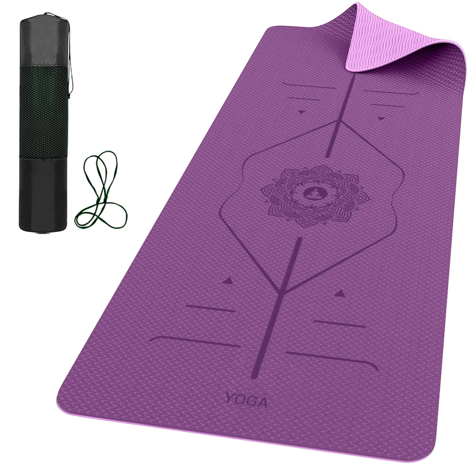ROMIX Pro Yoga Mat with Alignment Lines 6mm, Non-Slip Ultra Lightweight Sweat Resistant Eco-Friendly Gym Workout Mat with Carry Bag and Strap for Women Men for Pilates Gymnastics