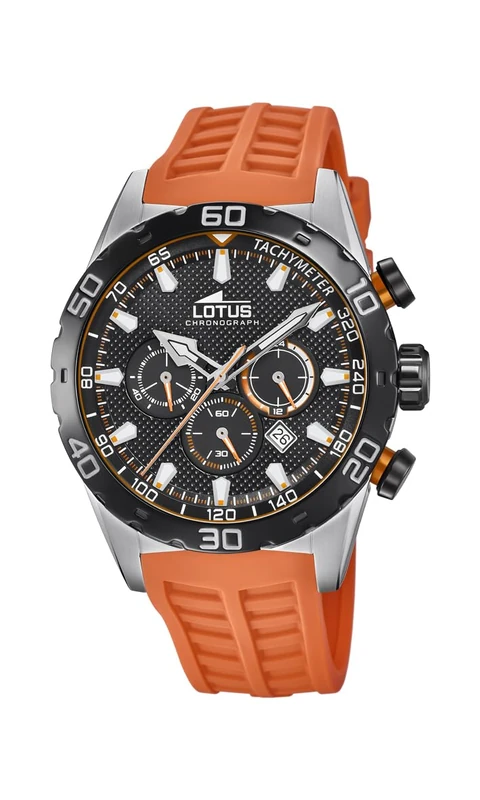 LOTUS Watch Model 18677/5 from The Color Collection, 43 mm Black case with Orange Rubber Strap for Men, one Size, Strip