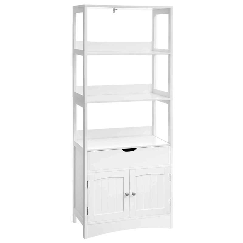 VASAGLE Bathroom Storage Cabinet, Tall Cabinet, Freestanding Bookshelf, with 3 Open Shelves, 1 Large Drawer and 1 Cupboard, 32.5 x 60 x 154 cm, for Living Room, Kitchen, Study, White BBC67WT