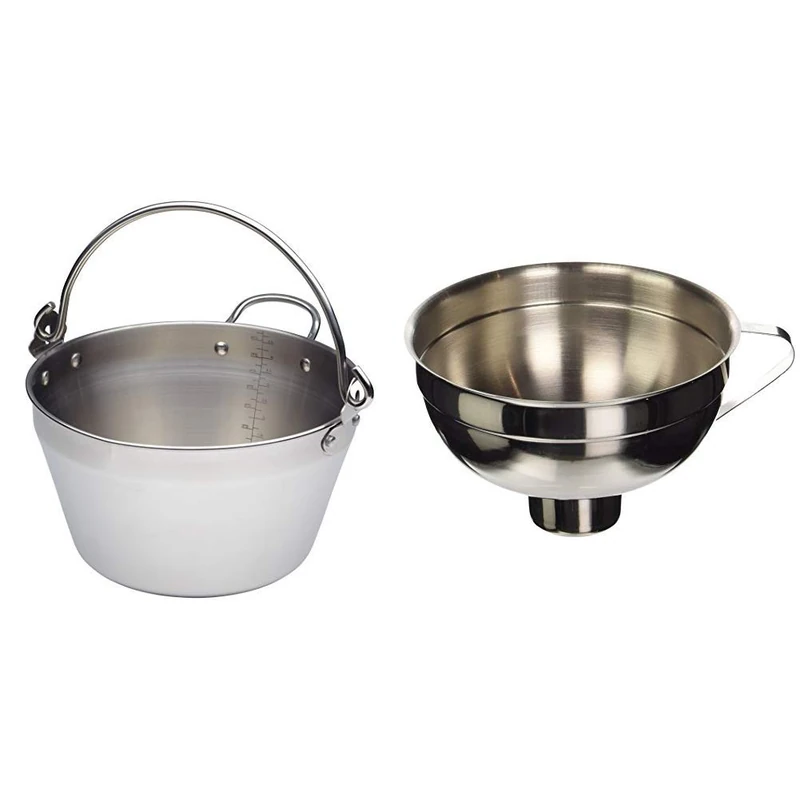 KitchenCraft Home Made Maslin Pan/Jam Pan for Induction Hob, Stainless Steel, 4.5 L & Home Made Jam Funnel, Traditional, Stainless Steel, 14.5 cm