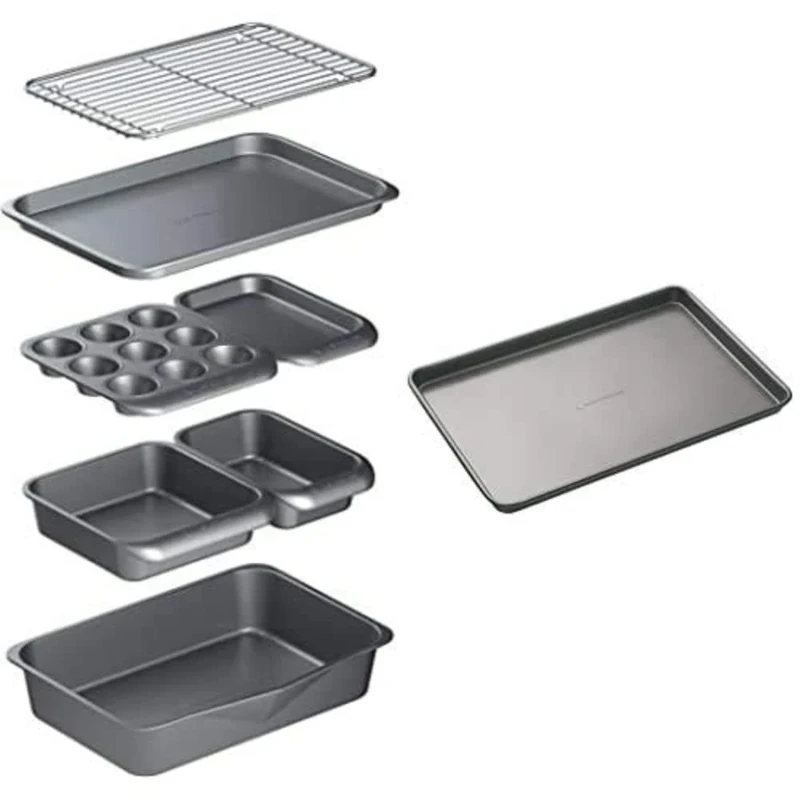 MasterClass Smart Space Carbon Steel Stackable Bakeware Set (Including Roasting Tin, Muffin Large Non-Stick Baking Tray, Grey, 41 x 31 x 10.5 cm