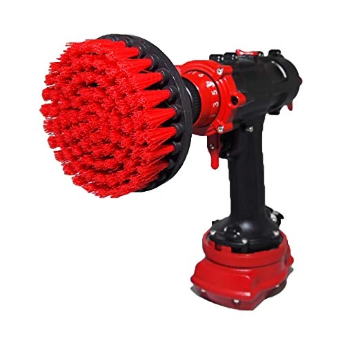 Kornely Premium Drill Brush Professional – Stiff 13 cm Red | Scratch-Free Outdoor Cleaning Brush for Patio Bricks, Decking, Garden Tools, Lawn Mowers, Bicycles, Car Wheels, Pool Tiles and Boat Hulls