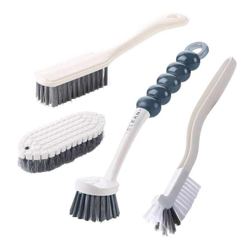 Cleaning Brush Set 4Pcs - Scrubbing & Dish Brush for Kitchen Sink, Bottles, Tile Grout - Washing Up Brush with Durable Bristles