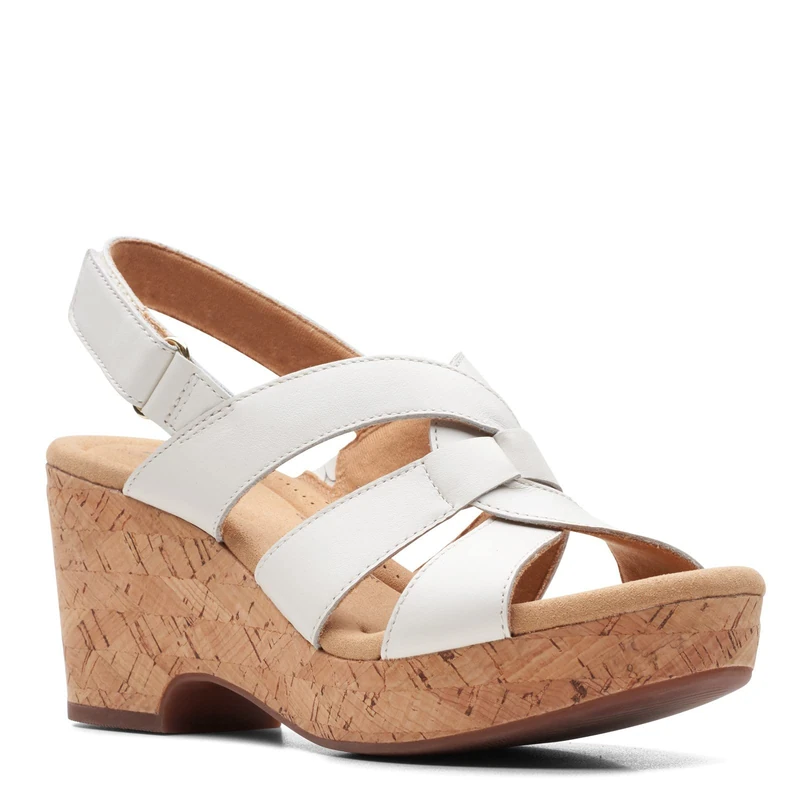 Clarks Women's Giselle Beach Wedge Sandal, White Leather, 7 UK