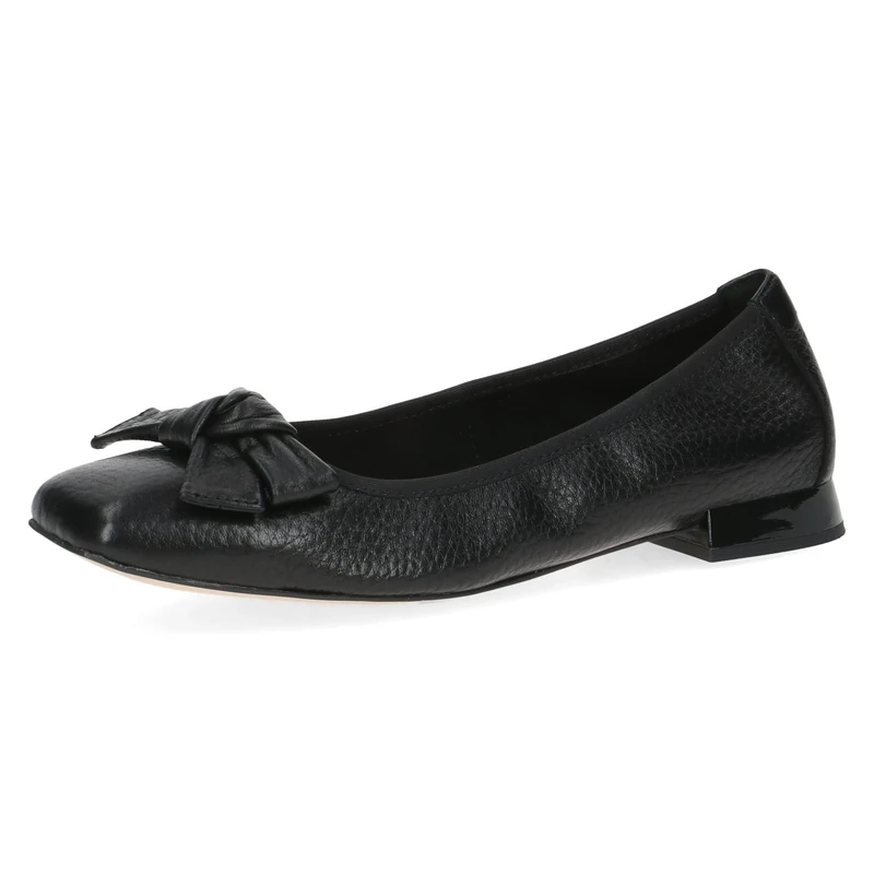 CAPRICE Women Ballet Flats Leather with Block Heel, Black (Black Deer), 5 UK