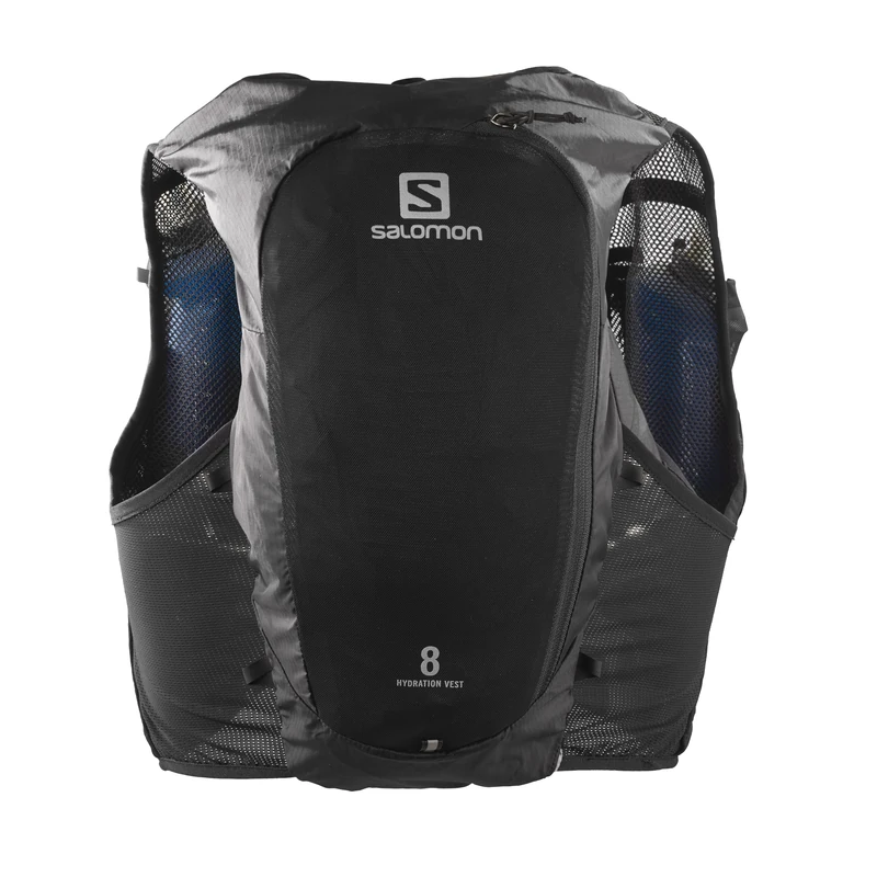 Salomon Hydra 8 Unisex Hydration Vest with 2 Soft Flasks (500ml), Trail Running and Hiking, Black, Small