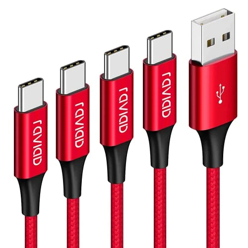RAVIAD USB C Cable, [4-Pack 0.3M 1M 2M 3M] Type C Cable Nylon Braided USB C Fast Charging Cable for Samsung Galaxy S10 S9 S8 S20 Plus A20e, P30 P20, Xperia XZ, Google Pixel, Red