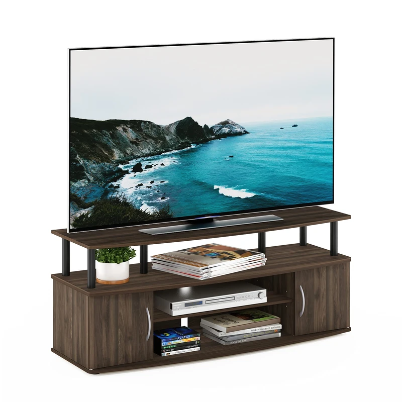 Furinno JAYA TV Stand, Entertainment Center, TV Console, for TV up to 55 Inch, with 2 Doors and Cable Management Holes, for Living Room, Bedroom, Columbia Walnut