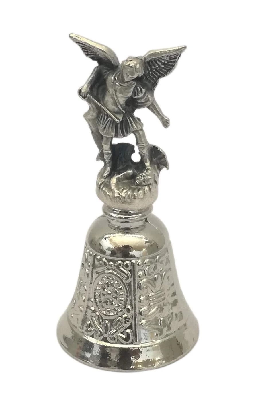 Liturgical Bell - Silver plated Saint Michael the Archangel, Guardian Angel for Protection against demons and evil spirits - H 2,9 in