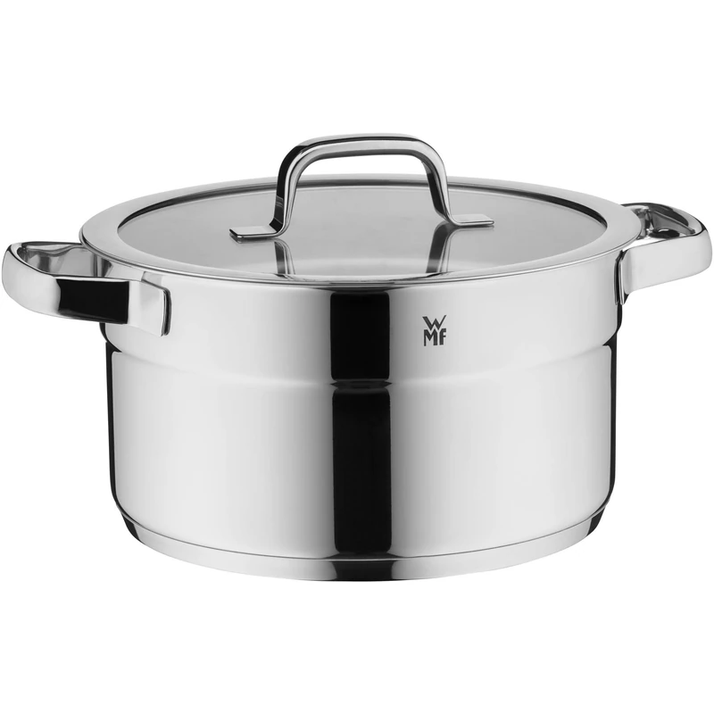 WMF Compact Cuisine Cooking Pot High 24 cm Glass Lid Saucepan 5.6 L Polished Cromargan Stainless Steel Inside Scale Stackable Pot Induction