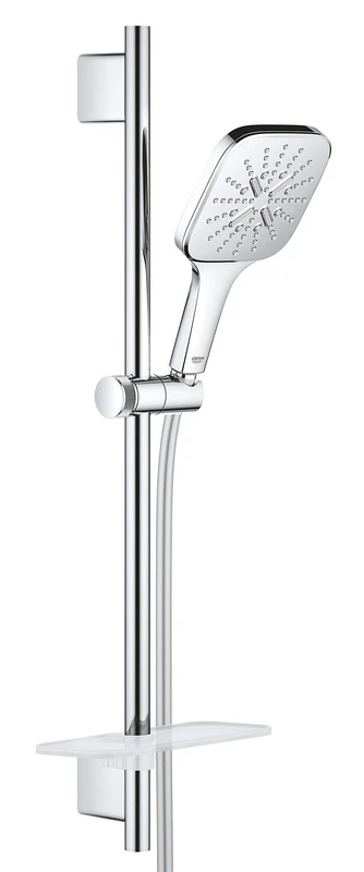 GROHE Rainshower 130 Smartactive Cube Shower Rail Set 3-Spray 130mm Hand Shower with 600mm Rail, 1750mm Silverflex Hose Chrome Finish Made in Germany 26583000