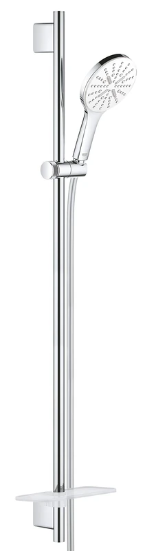 GROHE Rainshower 130 Smartactive Shower Rail Set Water-Saving 3-Spray 130mm Hand Shower with 900mm Rail, 1750mm Silverflex Hose Chrome Finish and White Spray Plate Made in Germany 26579LS0